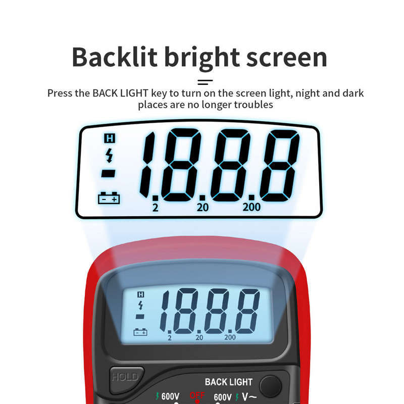 AN8205C digitālais multimetrs maiņstrāvas/līdzstrāvas ampērmetrs, voltu omu testeris, multimetrs ar termopāra LCD fona apgaismojumu, pārnēsājams