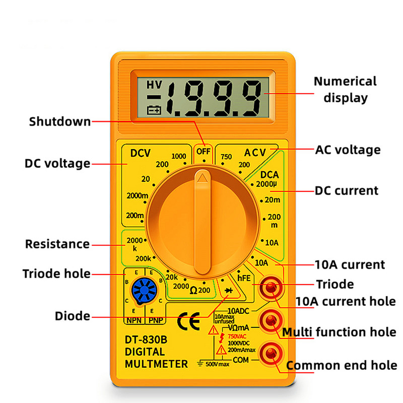 DT830B AC/DC LCD Multimetru digital 750/1000V Voltmetru Ampermetru Ohm Tester Contor portabil de înaltă siguranță Multimetru digital