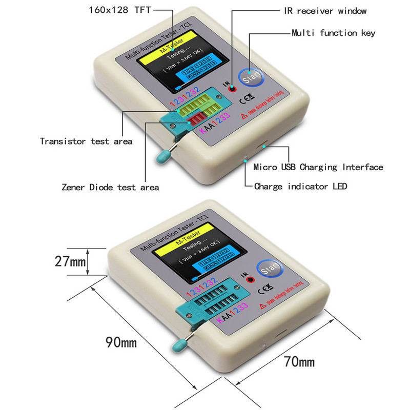 LCR-TC1 LCR-T7 transistori tester multimeeter värviline ekraan TFT dioodtrioodi MOS/PNP/NPN kondensaatori takisti transistori jaoks