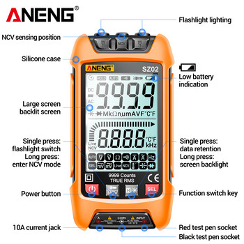 ANENG SZ02 Интелигентен цифров мултицет Автоматичен обхват AC/DC напрежение и ток Съпротивление Капацитет Честота Измерване на температура
