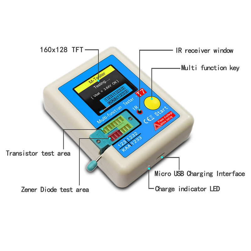LCR-T7/TC1 Nou Tester de tranzistori TFT Diode Triode Contor de capacitate LCR ESR Contor NPN PNP MOSFET IR Tester Multimetru