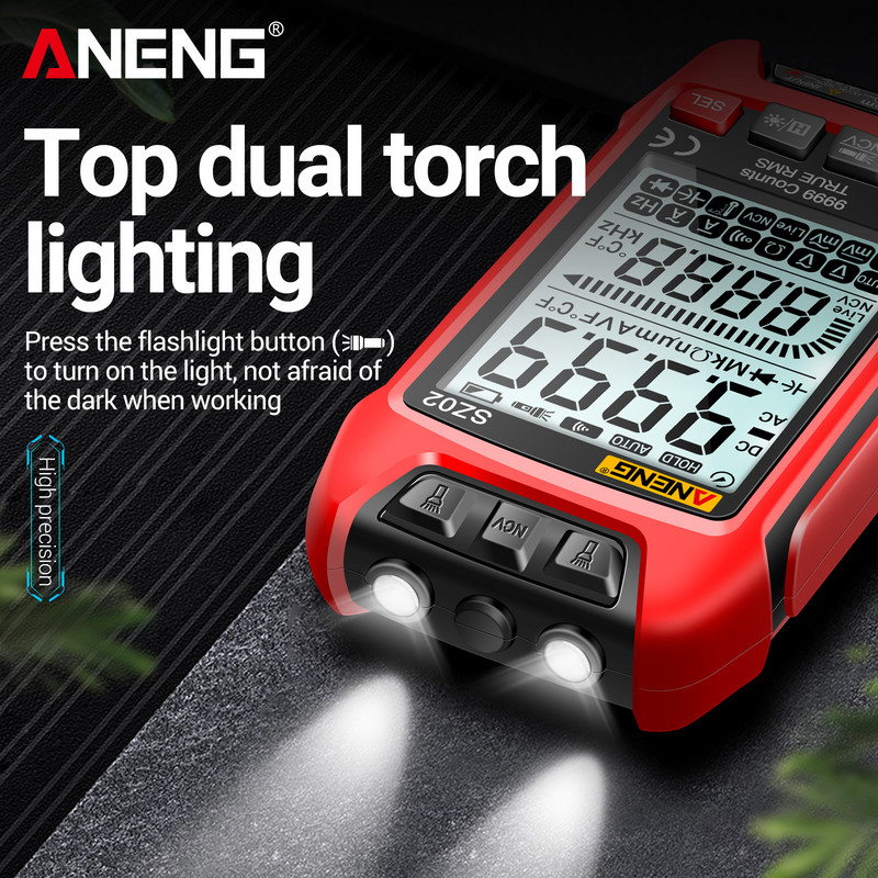 Multimetru digital inteligent ANENG SZ02 6000 de numărări True RMS Contor de capacitate electrică automată Tester de tranzistori de rezistență la temperatură