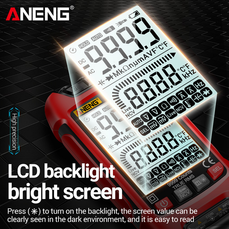 Multimetru digital inteligent ANENG SZ02 6000 de numărări True RMS Contor de capacitate electrică automată Tester de tranzistori de rezistență la temperatură