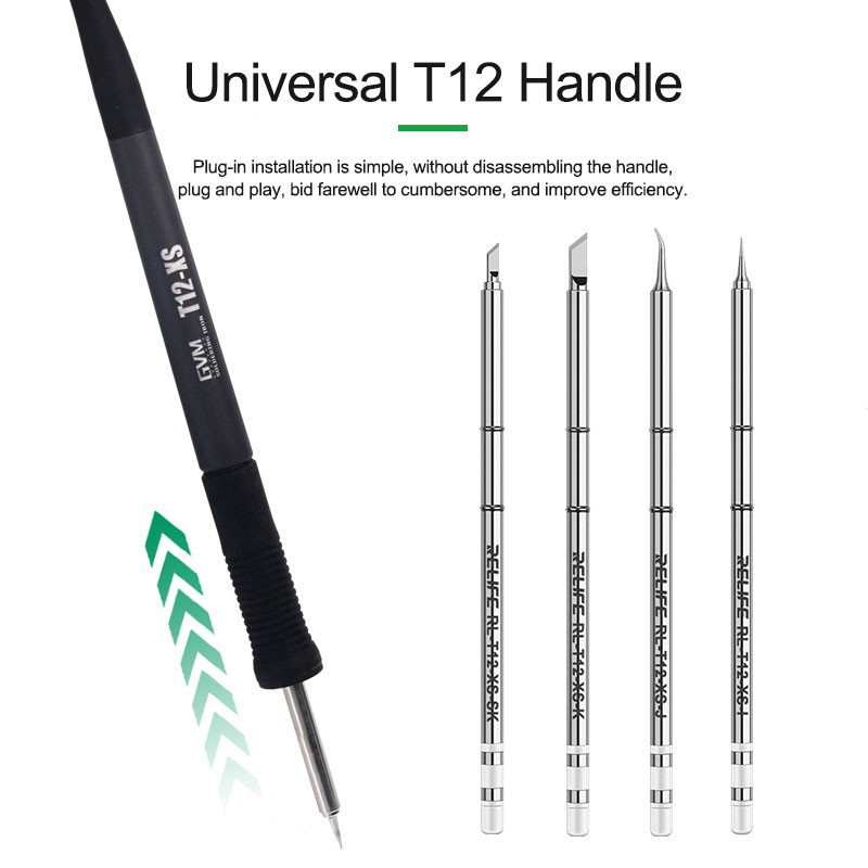 Augstas kvalitātes RL-T12-XS-I/J/SK/K lodāmura uzgalis GVM T12-XS universālajam JBC AIXUN I2C T12 SUGUN OSS sērijas lodēšanas stacijai