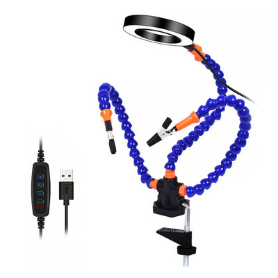 Turētājs LED Galda skavas lodēšana palīdzošas rokas Trešās rokas instrumenta lodēšanas stacija USB 3X apgaismots palielinātājs metināšanas remonta rīks