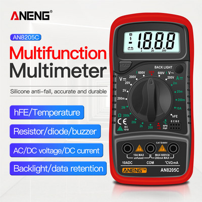 ANENG AN8205C digitālais multimetrs maiņstrāvas/līdzstrāvas ampērmetrs voltu omu testeris multimetrs ar termopāra LCD fona apgaismojumu, pārnēsājams