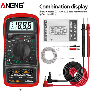 ANENG AN8205C skaitmeninis multimetras kintamosios srovės / nuolatinės srovės ampermetras voltų omų testeris multimetras su termoporos LCD foniniu apšvietimu, nešiojamas