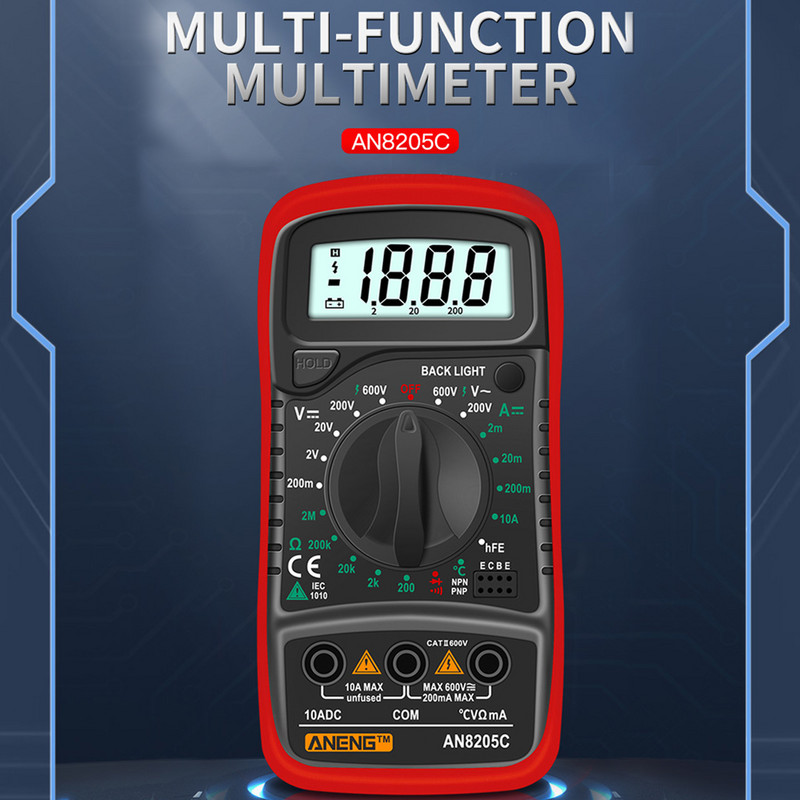 ANENG AN8205C digitális multiméter AC/DC ampermérő Volt Ohm Tesztelő Multiméter hőelemes LCD háttérvilágítással Hordozható