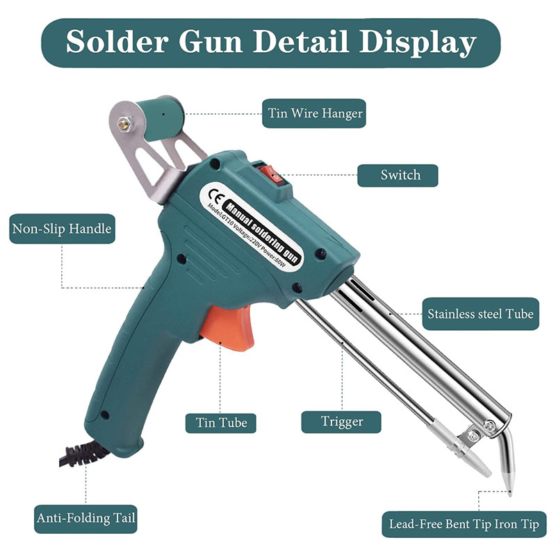 60 W elektromos forrasztópáka pisztoly kézi belső fűtés automatikusan küld ón pisztoly hegesztő szerszámokat 110V/220V EU USA csatlakozó
