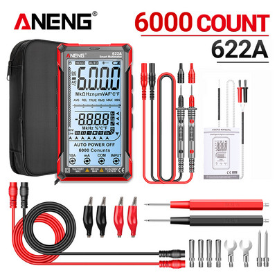 ANENG 622B digitaalne nutikas multimeeter, 10 A tester arvesti automaatne ulatus True RMS DC/AC 9999 multitester laserlambi mahtuvuse oomiga