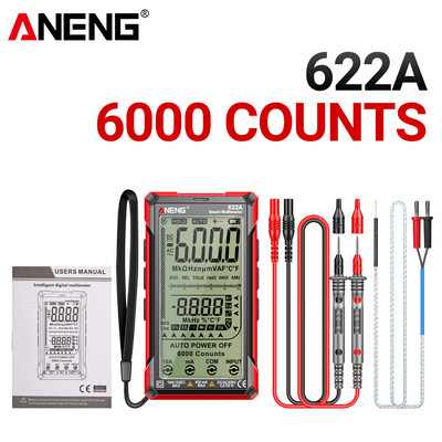 ANENG 622B digitaalne nutikas multimeeter, 10 A tester arvesti automaatne ulatus True RMS DC/AC 9999 multitester laserlambi mahtuvuse oomiga