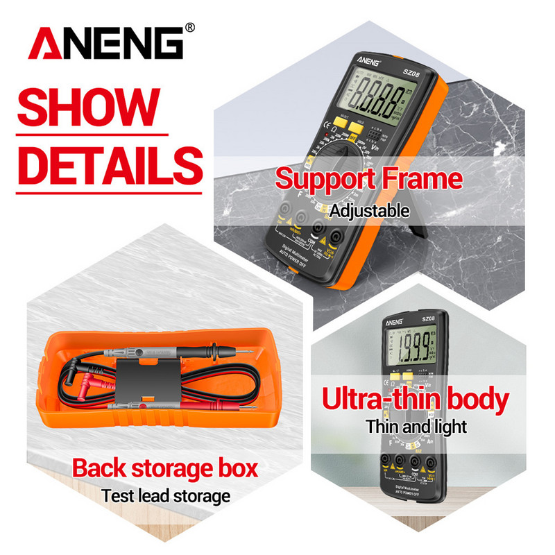 ANENG SZ08 üliõhukesed mälumahuga digitaalne multimeeter, professionaalne arvesti, automaatne voltmeeter, vahelduvvoolu alalisvoolu 220 V takistuse käepideme testrid
