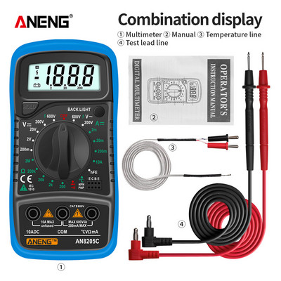 ANENG AN8205C skaitmeninis multimetras kintamosios srovės / nuolatinės srovės ampermetras, voltų omų bandymo matuoklis, profesionalus multimetras su termoporos LCD foninio apšvietimo ekranu