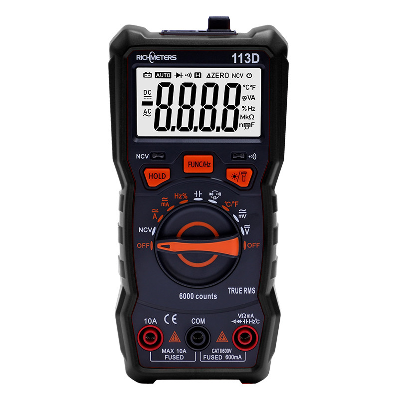 Multimetru digital RICHMETERS 6000 de numărări NCV Contor de tensiune AC/DC Auto Gaming Lumină bliț Lumină din spate TRUE RMS