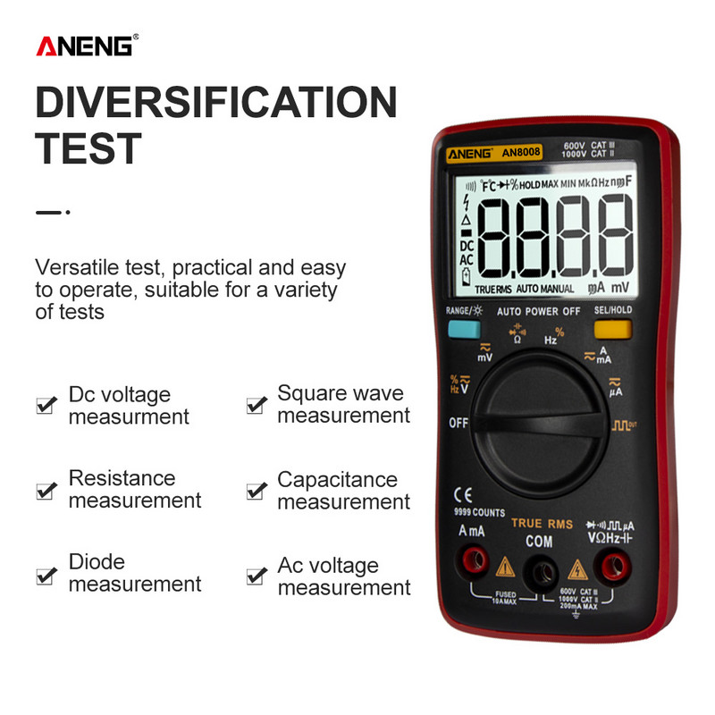 ANENG AN8008 digitaalne multimeeter 9999 arvestab tõelise RMS-i ruutlaine taustvalgustusega vahelduvvoolu alalisvoolu pinge ampermeeter Voolu oomi automaatne/käsitsi
