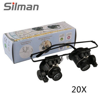 2LED fejre szerelhető világító mikroszkóp fejpántjavító LED lámpa fényű nagyító 20X szemüveg típusú dupla szem eszközzel