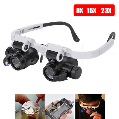 2LED fejre szerelhető világító mikroszkóp fejpántjavító LED lámpa fényű nagyító 20X szemüveg típusú dupla szem eszközzel