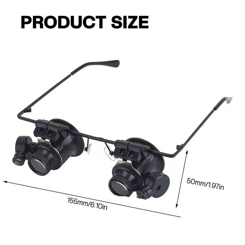 2LED fejre szerelhető világító mikroszkóp fejpántjavító LED lámpa fényű nagyító 20X szemüveg típusú dupla szem eszközzel