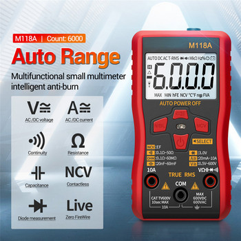 Ψηφιακό πολύμετρο Auto Mmultimetro True Rms Tranistor Meter 6000 Counts M118A φακός με NCV Data Hold Smart Tester