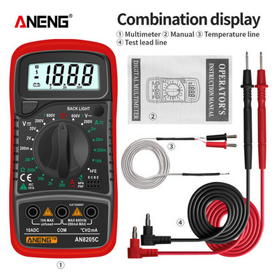 AN8205C digitaalne multimeeter AC/DC ampermeeter Volt Ohm Tester Multimetro termopaari LCD taustvalgustusega kaasaskantav