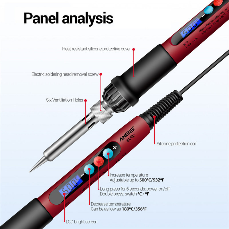 60W Električno lemilo LCD Digitalni zaslon Komplet s podesivom temperaturom Lem za zavarivanje Stanica za doradu Toplinska olovka 220V 110V