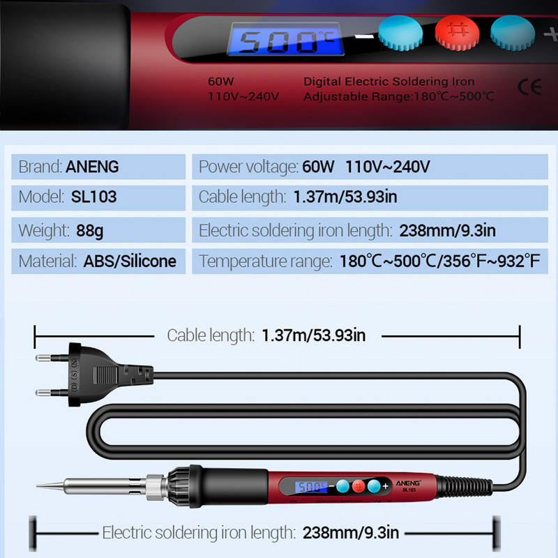 60W Električno lemilo LCD Digitalni zaslon Komplet s podesivom temperaturom Lem za zavarivanje Stanica za doradu Toplinska olovka 220V 110V
