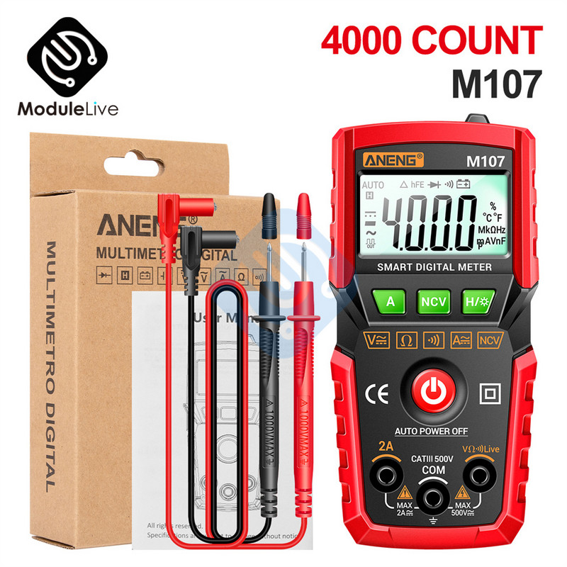ANENG Nou M107 M108 Mini multimetru digital 4000 de numărători Tester de tensiune curent AC/DC fără contact Contor de rezistență și capacitate