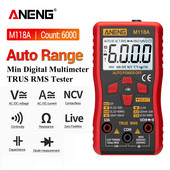 ANENG M118A Digital Mini Multimeter Tester Auto Mmultimetro True Rms Tranistor Meter with NCV Data Hold 6000counts φακός