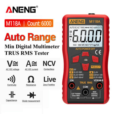 ANENG M118A Mini multimetru digital Tester Auto Mmultimetro True Rms Transistor Contor cu reținere a datelor NCV Lanternă 6000 de conturi