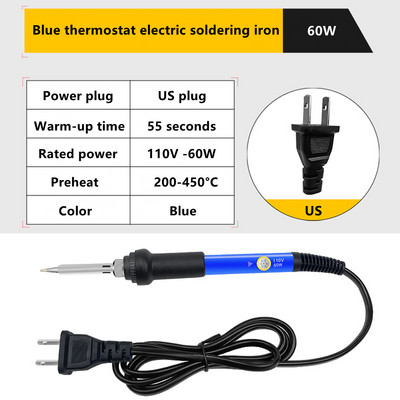 Mini elektriskais lodāmurs mājsaimniecības regulējams rokturis temperatūras lodēšanas pildspalva lodēšanas pistoles remonta lodēšanas rīks 60W