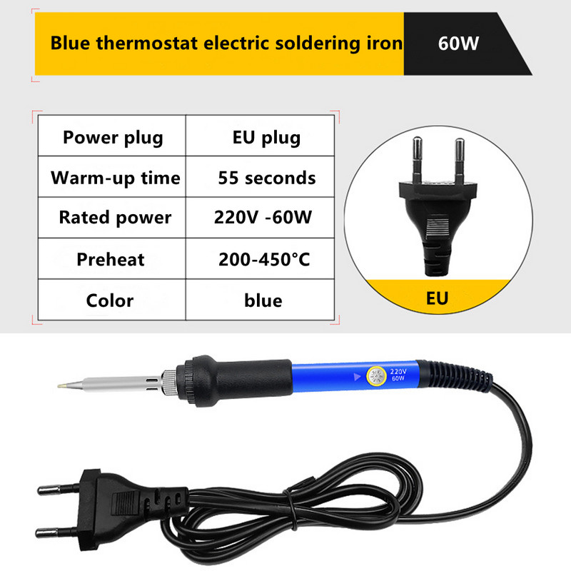 Mini elektriskais lodāmurs mājsaimniecības regulējams rokturis temperatūras lodēšanas pildspalva lodēšanas pistoles remonta lodēšanas rīks 60W
