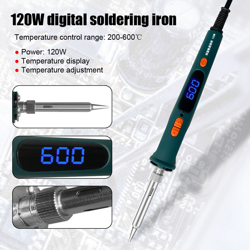 Ψηφιακό πιστόλι συγκόλλησης LCD 120W με γρήγορη θέρμανση σετ ηλεκτρικό κολλητήρι ρυθμιζόμενης θερμοκρασίας κεραμικό θερμαντήρα