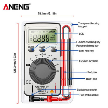ANENG AN101 Mini Ψηφιακό Πολύμετρο Πολυμέτρο Δοκιμαστή DC/AC τάσης ρεύματος Lcr Meter Pocket Professional Testers with Test Lead