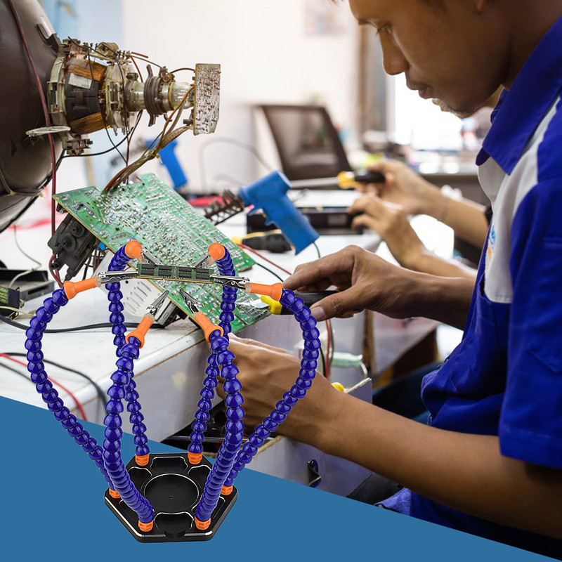 Forrasztópáka tartó 6 Flexibilis kar Alumíniumötvözet Forrasztás Harmadik kéziszerszám forgatható Clipek Hegesztő Segítő Kéz PC-táblához