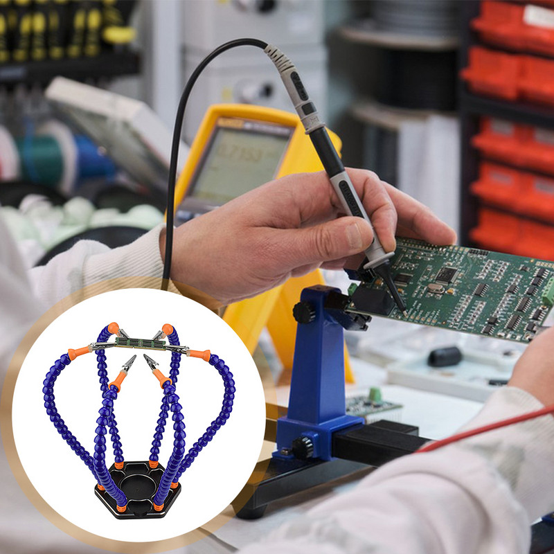 Forrasztópáka tartó 6 Flexibilis kar Alumíniumötvözet Forrasztás Harmadik kéziszerszám forgatható Clipek Hegesztő Segítő Kéz PC-táblához