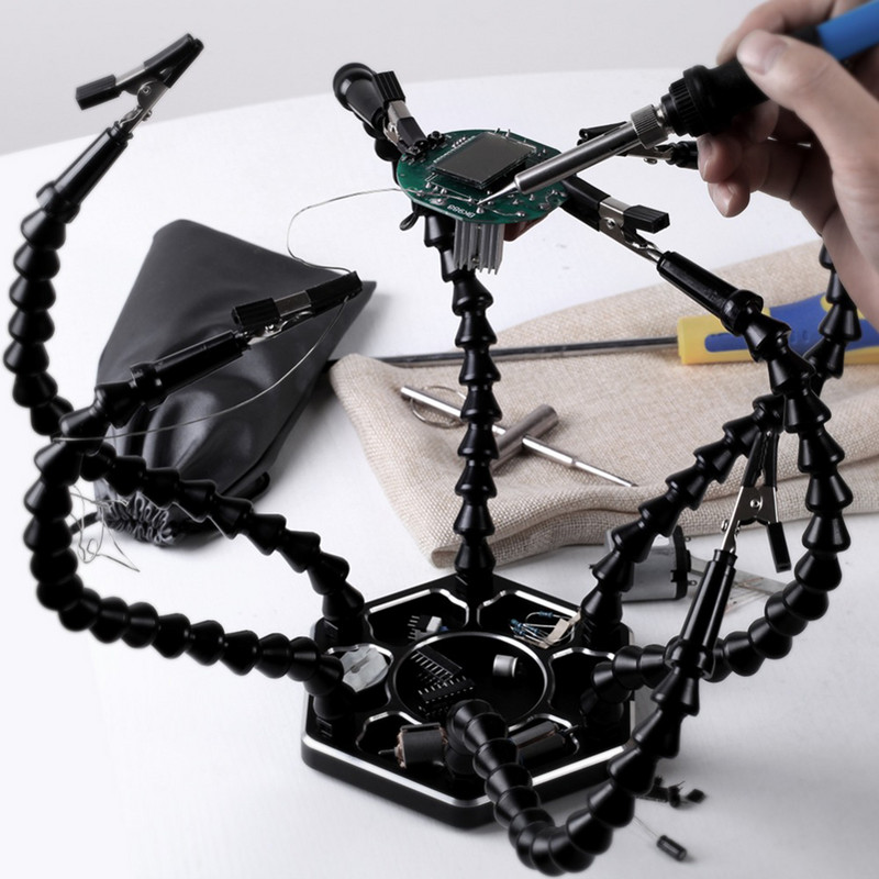 Forrasztópáka tartó 6 Flexibilis kar Alumíniumötvözet Forrasztás Harmadik kéziszerszám forgatható Clipek Hegesztő Segítő Kéz PC-táblához