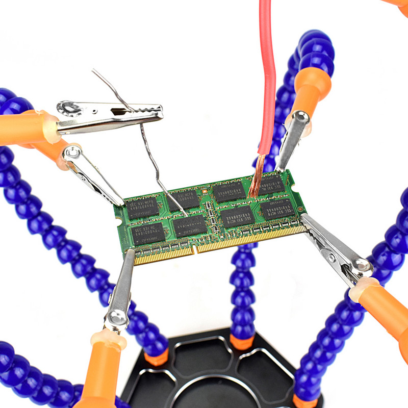 Forrasztópáka tartó 6 Flexibilis kar Alumíniumötvözet Forrasztás Harmadik kéziszerszám forgatható Clipek Hegesztő Segítő Kéz PC-táblához