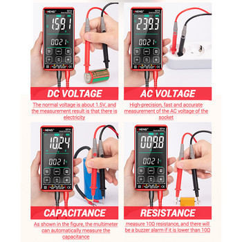 Автоматичен обхват LCD сензорен екран NCV Универсален мултиметър Електрически капацитет 9999 броя 621A Цифров интелигентен мултиметър Тестер