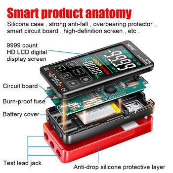 Автоматичен обхват LCD сензорен екран NCV Универсален мултиметър Електрически капацитет 9999 броя 621A Цифров интелигентен мултиметър Тестер