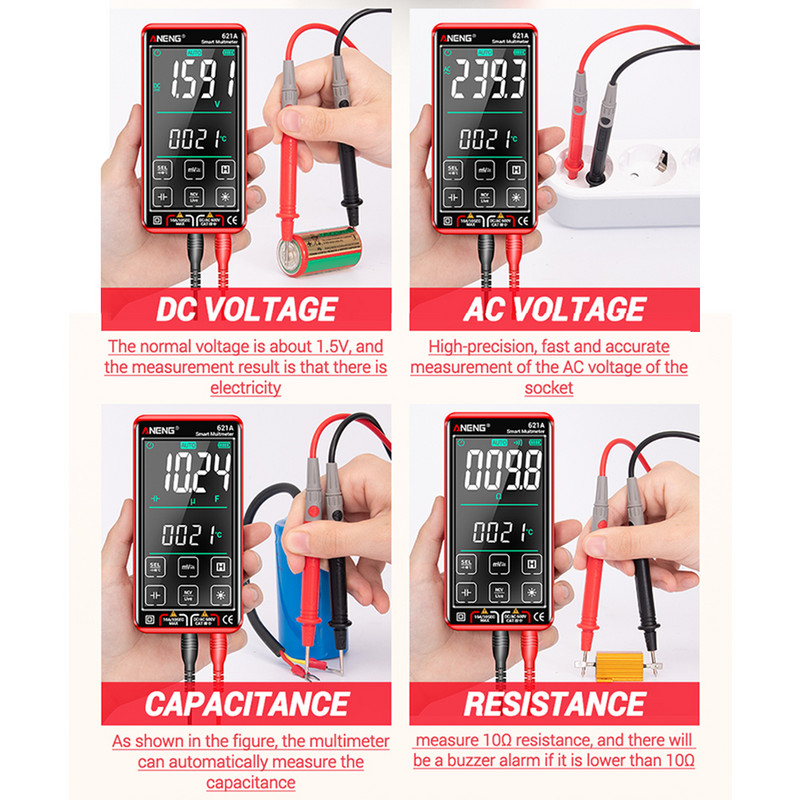 Automaatse ulatusega LCD puuteekraan NCV universaalne mitme meetri elektriline mahtuvus 9999 loeb 621A digitaalne nutikas multimeetri tester