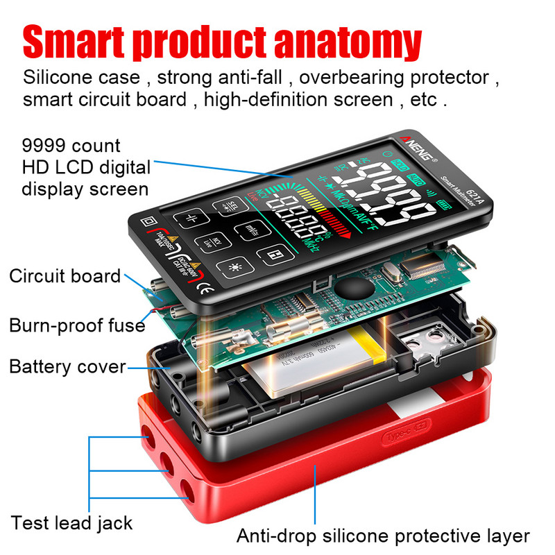 Automaatse ulatusega LCD puuteekraan NCV universaalne mitme meetri elektriline mahtuvus 9999 loeb 621A digitaalne nutikas multimeetri tester