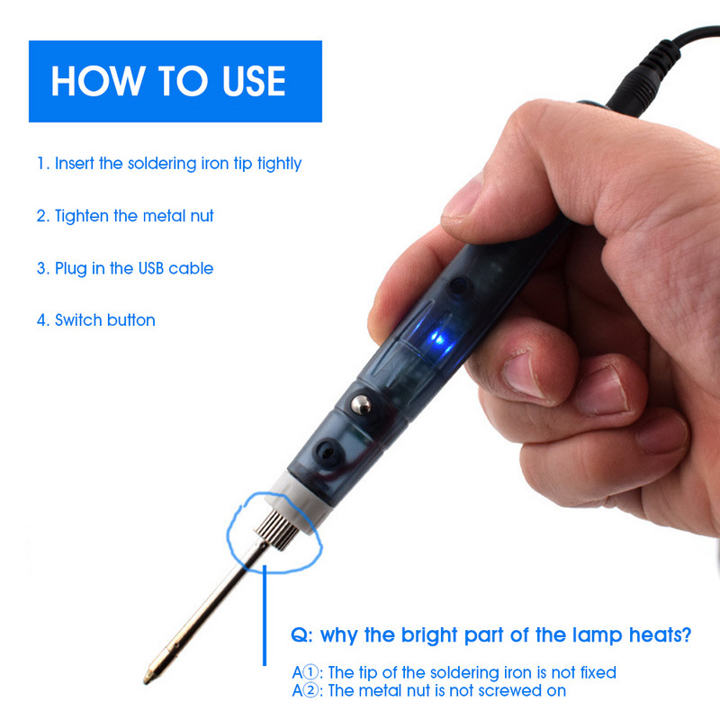 Pārnēsājams USB lodāmurs Profesionālie elektriskie sildīšanas instrumenti Pārstrādājiet ar indikatora gaismas roktura metināšanas pistoles BGA remonta rīku