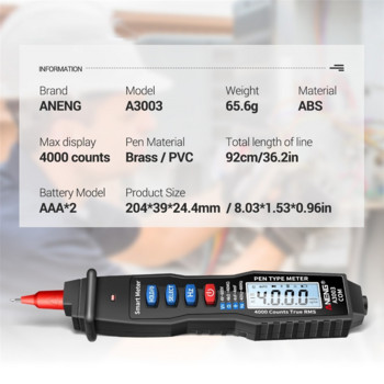 A3003 Digital Pen Multimeter Професионален интелигентен измервателен уред с 4000 броя с NCV AC/DC Тестери за съпротивление на напрежение и капацитет