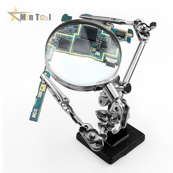 Заваръчна спойка Увеличително стъкло с LED светлина 3X 4.5X 25X Обектив Допълнителна скоба Лупа Настолна лупа Трети ръчен инструмент