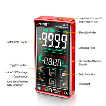 LCD сензорен екран NCV Универсален измервателен уред 621A Цифров интелигентен мултицет Автоматичен обхват Автоматичен измервател на електрически капацитет 9999 броя