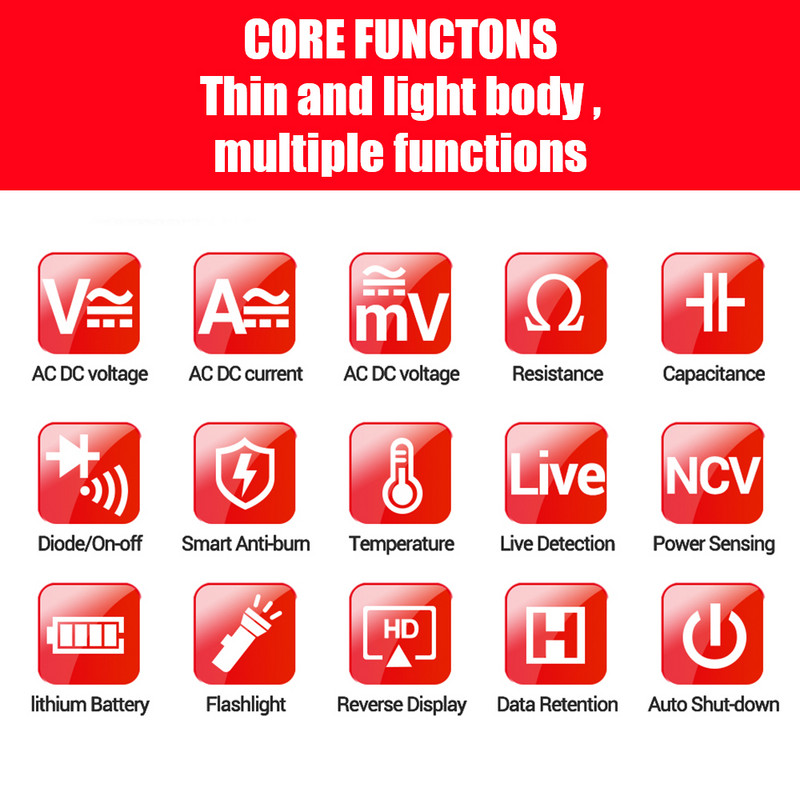 Ecran tactil LCD Contor universal NCV 621A Multimetru digital inteligent Gamă automată Contor de capacitate electrică automată 9999 de numărări
