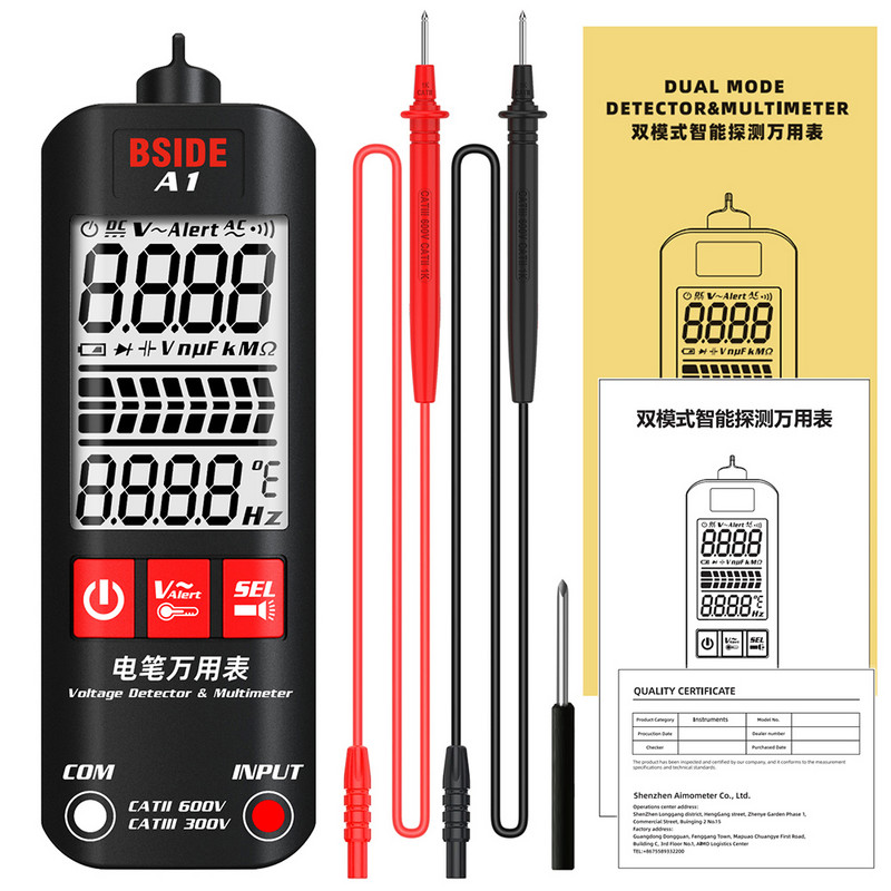 BSIDE A1 Πολύμετρος ελεγκτής τάσης ανιχνευτής 2000 μετρήσεις Αντίσταση τάσης DC/AC NCV καλώδιο ουδέτερο καλώδιο Έλεγχος True RMS Meter