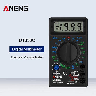 Мини DT838C цифров мултицет тестер HTF волтметър зумер ток съпротивление температурен метър AC DC амперметър диод тестов проводник