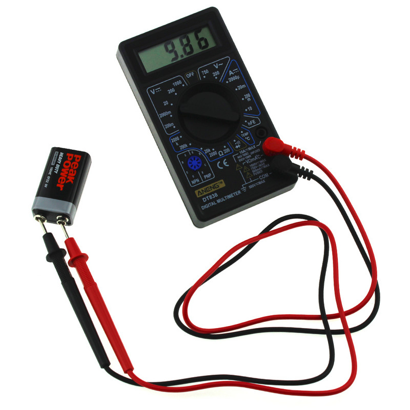 Mini DT838C Tester multimetru digital HTF Voltmetru Sonerie Rezistență curentă Contor temperatură AC DC Ampermetru Diodă Cablu de testare