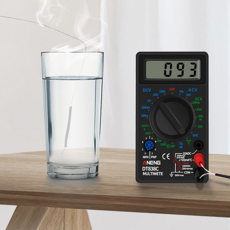 Mini DT838C Tester multimetru digital HTF Voltmetru Sonerie Rezistență curentă Contor temperatură AC DC Ampermetru Diodă Cablu de testare